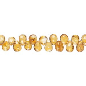 Golden citrine 1pkg1, hand-cut top-drilled faceted puffed teardrop bead 8 inch 4x3mm-6x5mm