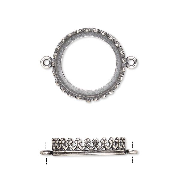 Link, JBB Findings, antique silver-plated brass, 17.5mm round with open back and decorative trim, 16mm round bezel setting. Sold per pkg of 2. image number 0