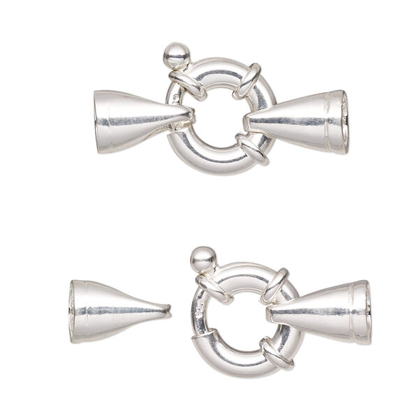 Clasp, springring, sterling silver, 27x13mm with glue-in ends, 4.5mm inside diameter. Sold individually. image number 0