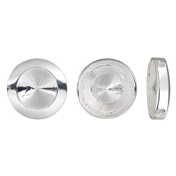 Pendant, Almost Instant Jewelry®, slide, silver-plated "pewter" (zinc-based alloy), 28mm single-sided round with 18mm rivoli setting and 3mm hole. Sold individually. image number 0