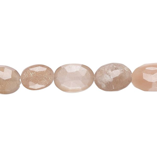 Peach moonstone / grey moonstone 1pkg1, hand-cut faceted puffed oval bead natural 8 inch 9x7mm-12x8mm image number 0