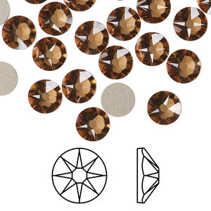 Flat back 1pkg12 light smoked topaz foil back, Crystal Passions® Regenerated 7.07-7.27mm rose round SS34 2088