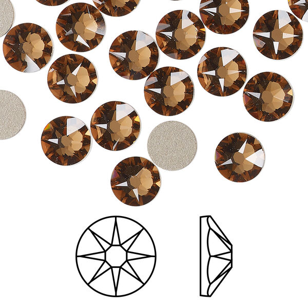 Flat back 1pkg12 light smoked topaz foil back, Crystal Passions® Regenerated 7.07-7.27mm rose round SS34 2088 image number 0