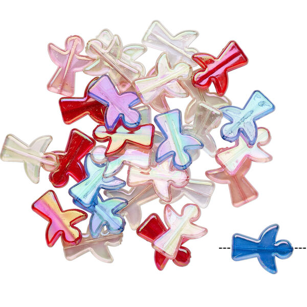 Bead, acrylic, assorted transparent colors AB, 31x26mm angel. Sold per pkg of 30. image number 1