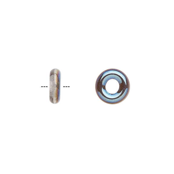 Bead, Czech pressed glass, translucent clear with half-coat purple blue, 9.5x3mm ring. Sold per pkg of 50. image number 0