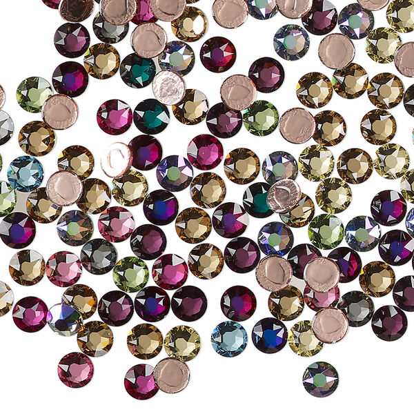 Flat back mix, Crystal Fire®, crystal, pkg/144, 3.80-4.00mm hotfix round, SS16, (2078HF), mixed colors. image number 0