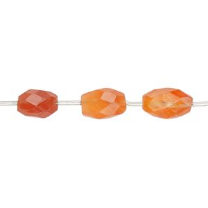 Bead, carnelian (dyed / heated), 7x5mm-11x7mm hand-cut faceted puffed oval with 0.4-1.4mm hole, B grade, Mohs hardness 7. Sold per pkg of 9.