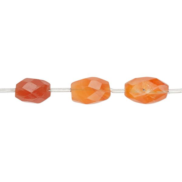 Bead, carnelian (dyed / heated), 7x5mm-11x7mm hand-cut faceted puffed oval with 0.4-1.4mm hole, B grade, Mohs hardness 7. Sold per pkg of 9. image number 0
