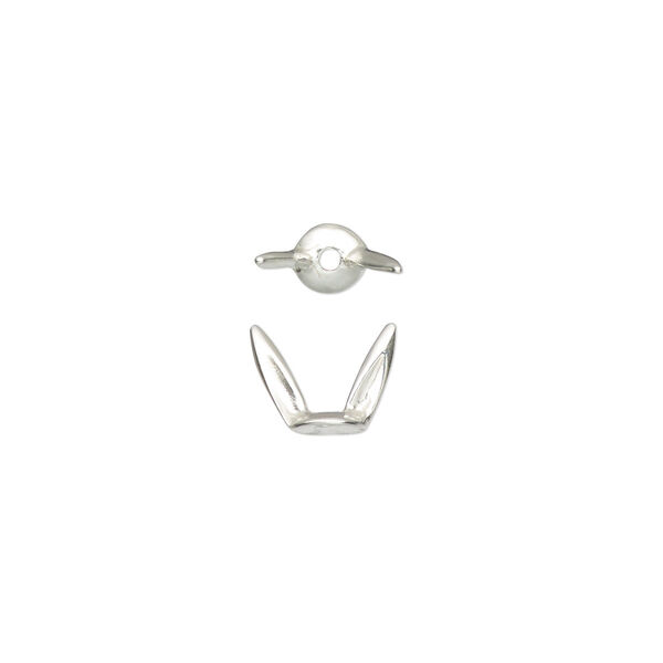 Bead cap, Amoracast®, sterling silver, 8x6mm bunny ears, fits 6-8mm bead. Sold individually. image number 0