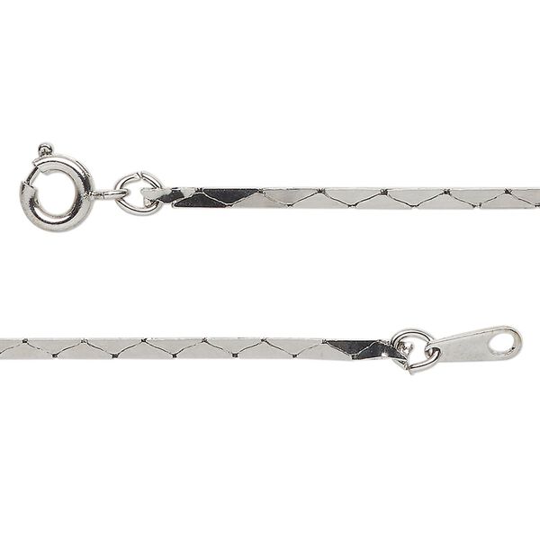 Chain, silver-finished stainless steel, 1.7mm beading, 18 inches with springring clasp. Sold individually. image number 0