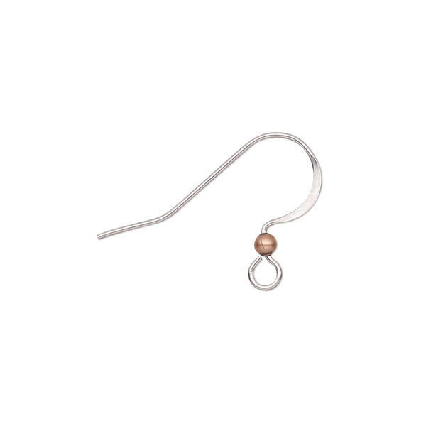 Ear wire, stainless steel and antique copper-plated brass, 16.5mm fishhook with 2.5mm ball and open loop, 21 gauge. Sold per pkg of 10 pairs. image number 0
