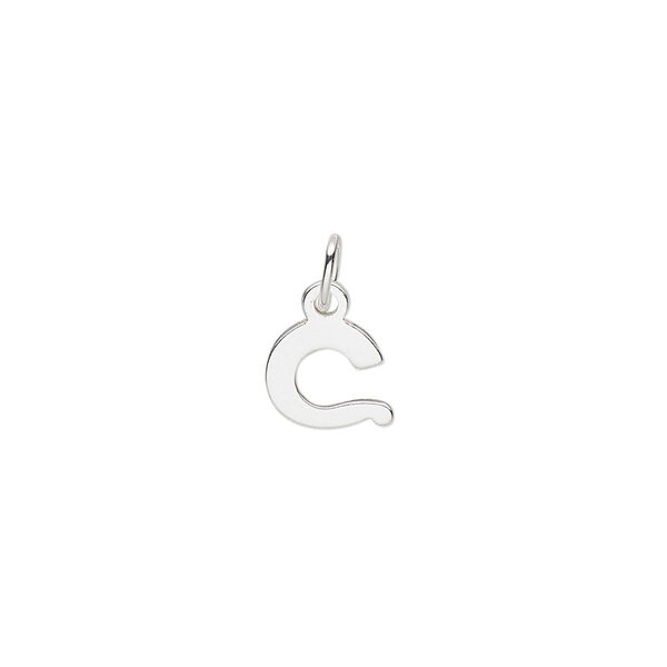 Charm, sterling silver, 8mm single-sided block alphabet letter "C." Sold individually. image number 0