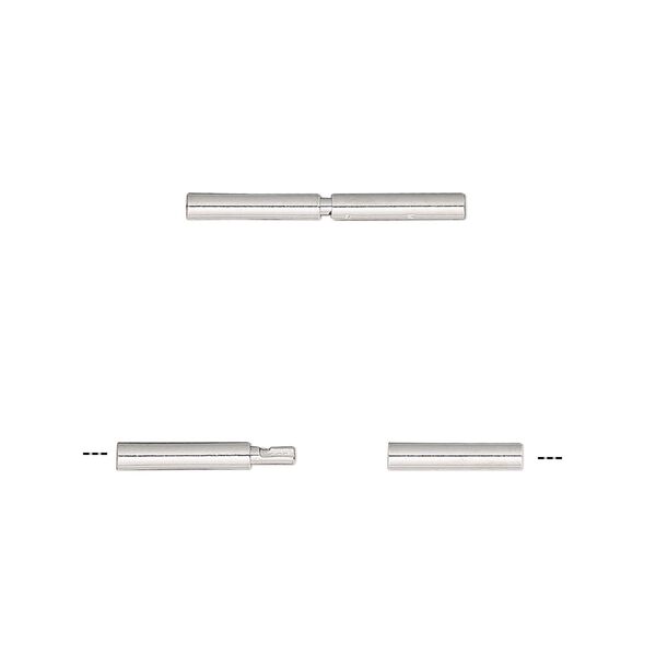 Clasp, twist-in, silver-plated brass, 18x1.8mm tube with glue-in ends, 1mm inside diameter. Sold per pkg of 6. image number 0