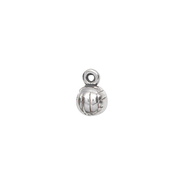 Charm, antiqued sterling silver, 7mm 3D volleyball. Sold individually. image number 0