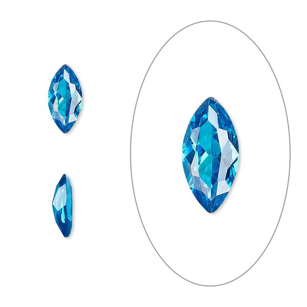 Gem, cubic zirconia, zircon blue, 10x5mm faceted marquise, Mohs hardness 8-1/2. Sold individually. image number 0