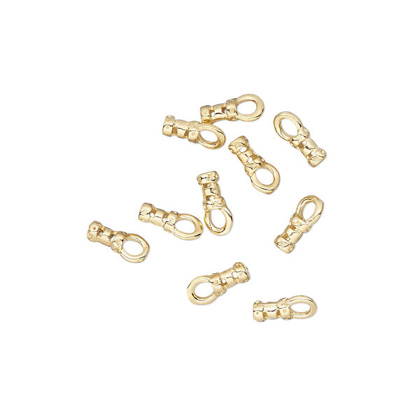 Crimp end, gold-plated brass, 4x2mm tube with loop, 1mm inside diameter. Sold per pkg of 10. image number 0