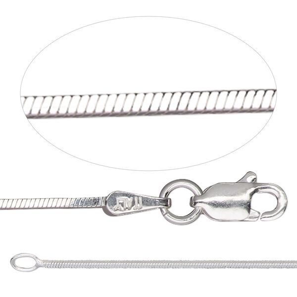 Chain, Gossamer™, sterling silver, 0.88mm snake, 16 inches with clasp. Sold individually. image number 0
