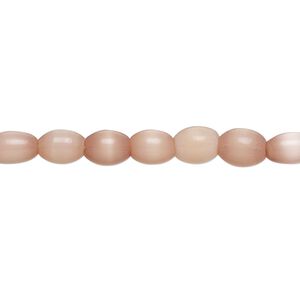 Bead, fiber optic glass, pkg/14 inch, opaque peach, 7x5mm center-drilled oval.