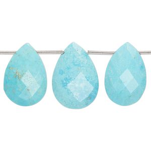 Imperial crown turquoise 1pkg3, hand-cut top-drilled faceted puffed teardrop bead natural 18x12mm-21x16mm