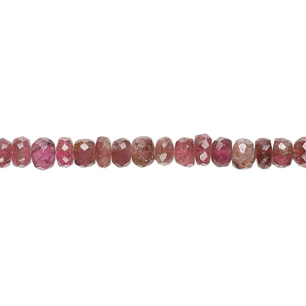 Bead, pink tourmaline (natural), 4x2mm-5x4mm hand-cut faceted rondelle, B- grade, Mohs hardness 7 to 7-1/2. Sold per 14-inch strand, approximately 130 beads. image number 0
