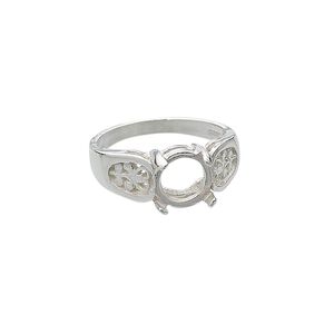 Ring, sterling silver, filigree band with 8mm 4-prong round setting, size 7. Sold individually.