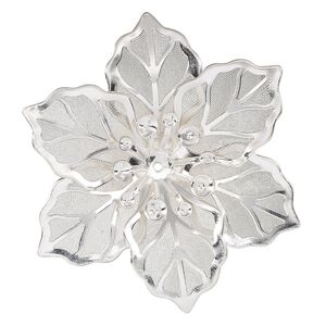 Component, silver-finished steel, 51.5x46mm single-sided flower. Sold per pkg of 2.