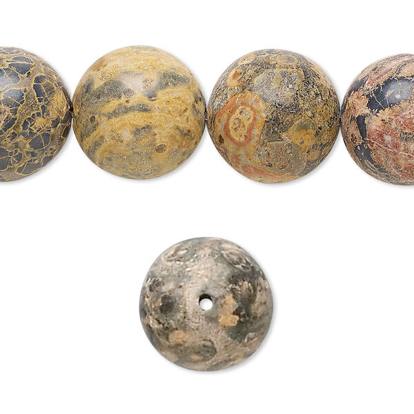 Bead, leopardskin jasper (natural), 14mm round, B grade, Mohs hardness 6-1/2 to 7. Sold per 15-1/2" to 16" strand. image number 0