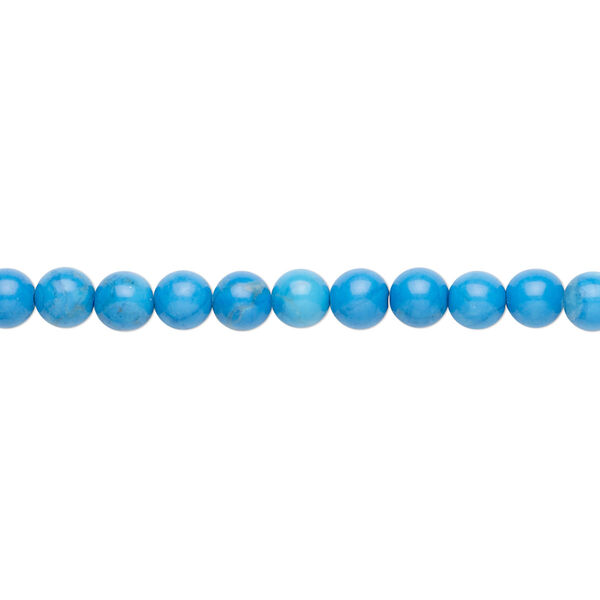 Bead, howlite (dyed), turquoise blue, 4mm round, B grade, Mohs hardness 3 to 3-1/2. Sold per 15-1/2" to 16" strand. image number 0
