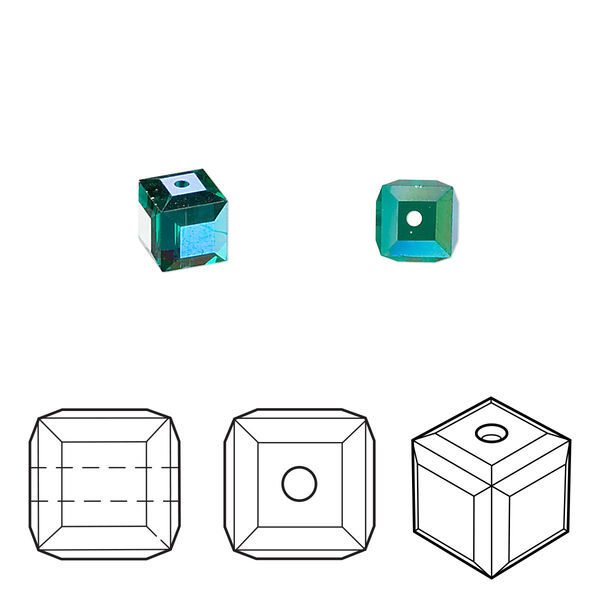 Bead 6pk emerald AB, Crystal Passions® 6mm cube 5601 image number 0