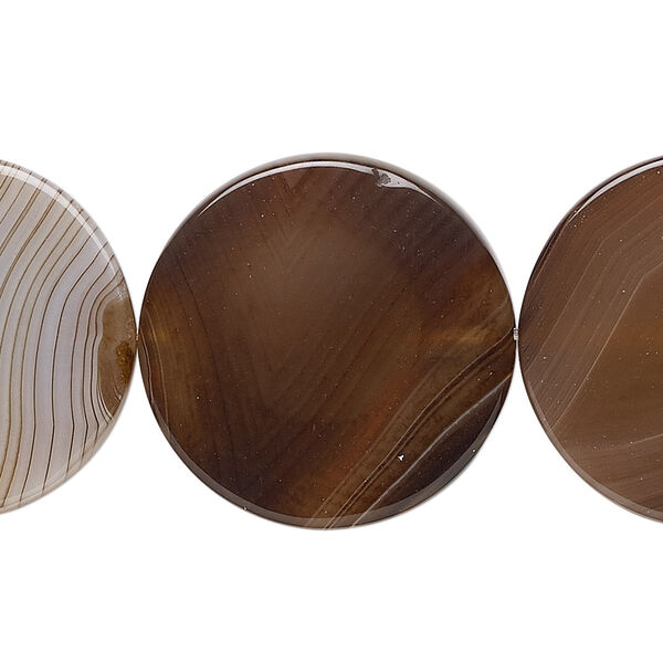 Bead, black agate (dyed), 25mm flat round, C grade, Mohs hardness 6-1/2 to 7. Sold per 8-inch strand, approximately 5 beads. image number 0