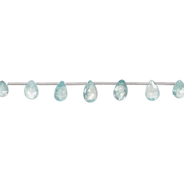 Bead, blue zircon (heated), 6x4mm-8x5mm graduated hand-cut top-drilled faceted puffed teardrop, B grade, Mohs hardness 6 to 7-1/2. Sold per pkg of 7. image number 0