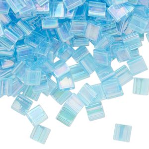 Seed bead, TILA®, glass, pkg/250g, 5mm full tila square, translucent rainbow light blue (TL-260).