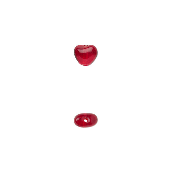 Bead, Czech pressed glass, ruby red, 6.5x6mm heart. Sold per 15-1/2" to 16" strand, approximately 65 beads. image number 0