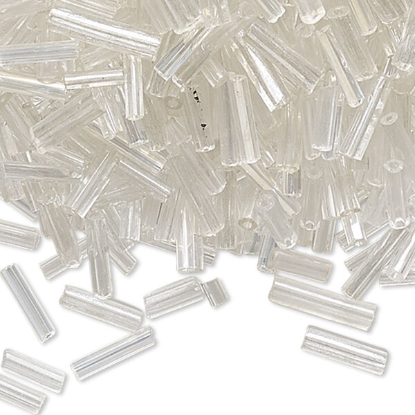Bugle bead mix, vintage Czech glass, clear, 6x2mm-10x3mm. Sold per 1/4 pound pkg. image number 0