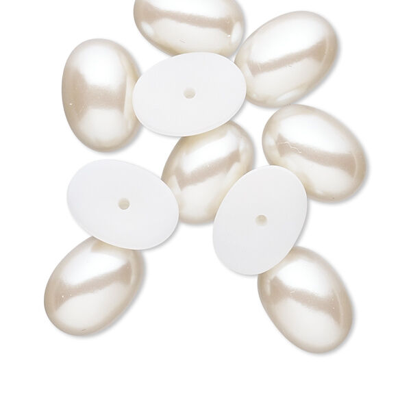 Cabochon, vintage Japanese acrylic pearl, champagne, 14x10mm half-drilled non-calibrated oval. Sold per pkg of 10. image number 0