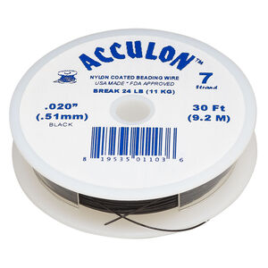 Beading wire, Acculon®, nylon-coated stainless steel, black, 7 strand, 0.02-inch diameter. Sold per 30-foot spool.