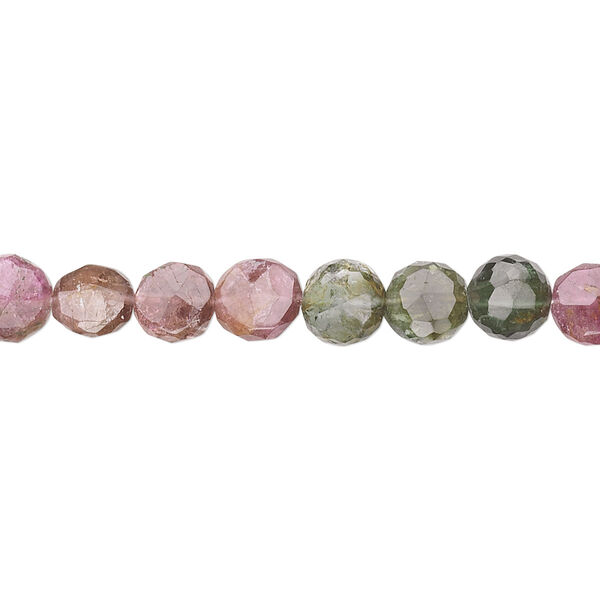 Bead, multi-tourmaline (natural), 7mm hand-cut faceted flat round, B grade, Mohs hardness 7 to 7-1/2. Sold per 15-1/2" to 16" strand. image number 0