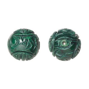 Malachite 1pkg1, hand-cut carved round bead natural 16mm