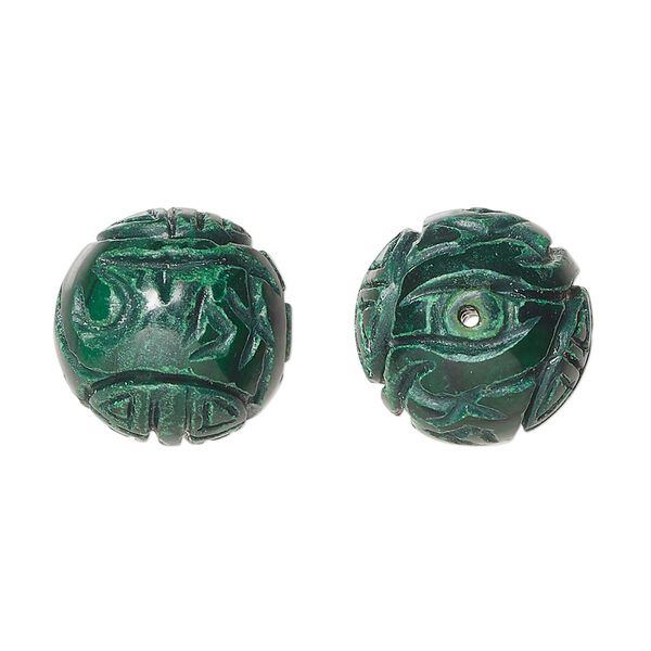 Malachite 1pkg1, hand-cut carved round bead natural 16mm image number 0