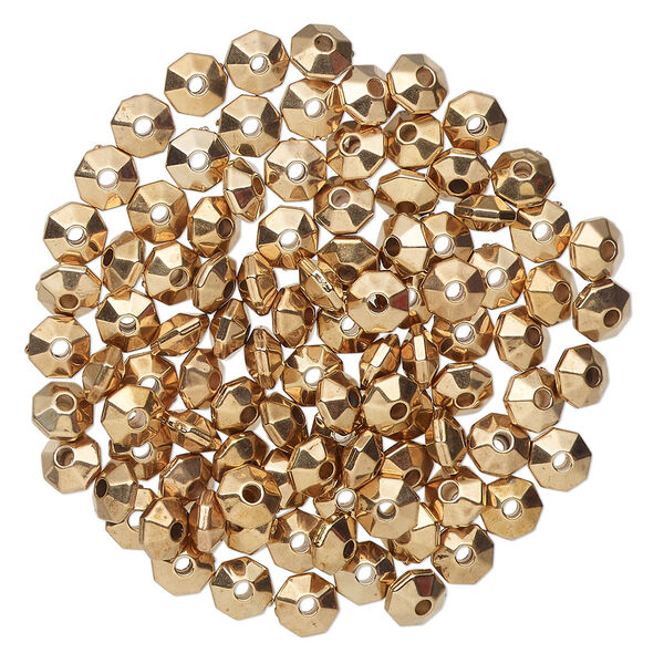 Bead, acrylic, gold, 6x3mm faceted saucer. Sold per pkg of 100. image number 0