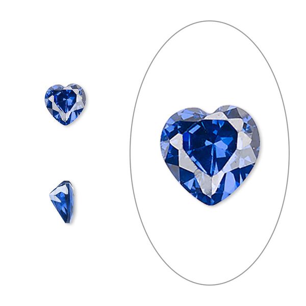 Gem, cubic zirconia, spinel blue, 6mm faceted heart, Mohs hardness 8-1/2. Sold per pkg of 2. image number 0
