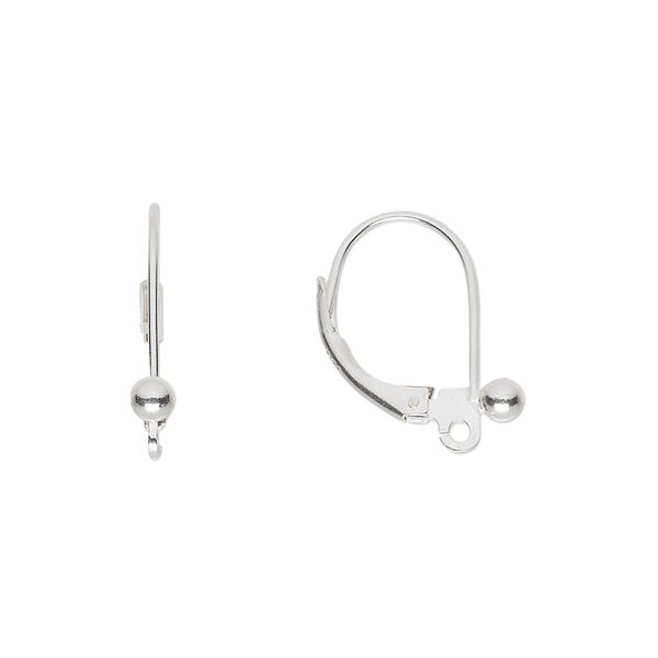 Ear wire leverback 1pkg2 sterling silver, 16mm / 3mm ball / open loop, 1 pair image number 0