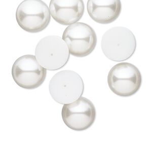 Cabochon, vintage Japanese acrylic pearl, white, 18mm undrilled and half-drilled non-calibrated round. Sold per pkg of 10.