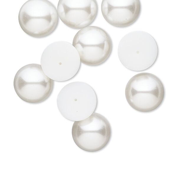 Cabochon, vintage Japanese acrylic pearl, white, 18mm undrilled and half-drilled non-calibrated round. Sold per pkg of 10. image number 0
