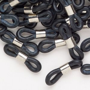 Eyeglass holder1pkg144 rubber and silver-finished steel, black, 20x5mm-26x5mm.