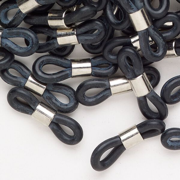 Eyeglass holder1pkg144 rubber and silver-finished steel, black, 20x5mm-26x5mm. image number 0