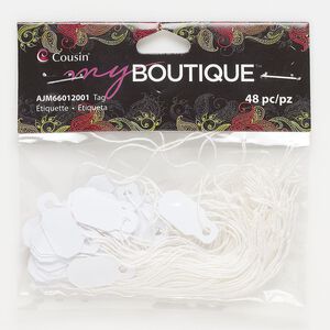 Tag, plastic and nylon string, 22.5x11mm rectangle. Sold per pkg of 48.