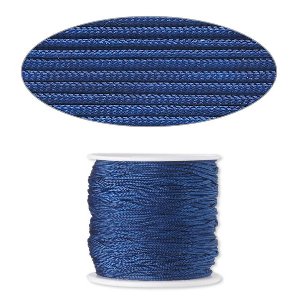 Cord, imitation silk, medium blue, 1mm. Sold per 100-foot spool. image number 0