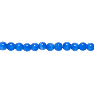 Bead, cat's eye glass (fiber optic glass), dark blue, 4mm round, quality grade. Sold per 15-1/2" to 16" strand.