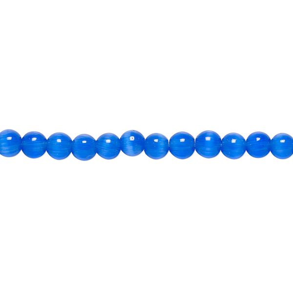 Bead, cat's eye glass (fiber optic glass), dark blue, 4mm round, quality grade. Sold per 15-1/2" to 16" strand. image number 0